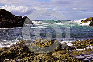 Rocky seashore with waves at Port Macquarie Australia