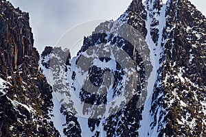 Rocky, sharp cliffs of the tops of Elephant Island in Antarctica.CR2