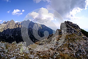 Rocky sharp mountain tops in Tatra mountains in Slovakia