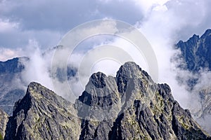 Rocky sharp mountain tops in Tatra mountains in Slovakia