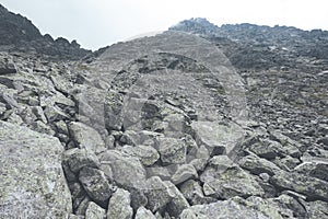 Rocky sharp mountain tops in Tatra mountains in Slovakia - vintage retro look