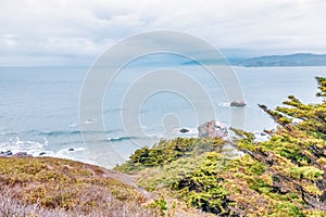 Rocky shore along the ocean coast in San Francisco, beautiful Californian nature landscape