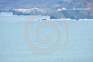 Rocky shore along the ocean coast in San Francisco, beautiful Californian nature landscape