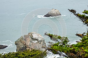 Rocky shore along the ocean coast in San Francisco, beautiful Californian nature landscape