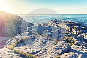 A rocky shore of the Barents Sea, island of Mageroya, Norway