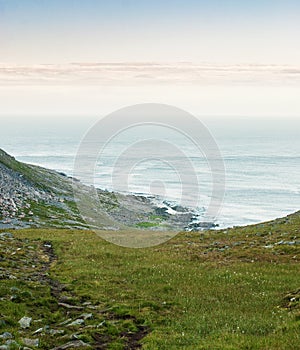 A rocky shore of the Barents Sea, islang of Mageroya, Norway