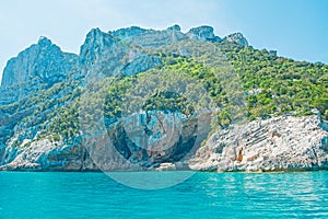 Rocky shore and blue sea