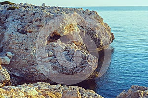 Rocky shore of Cape Greco, Cyprus at sunny morning