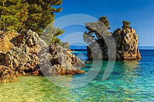 Rocky shore with crystal clear sea water,Brela,Dalmatia,Croatia