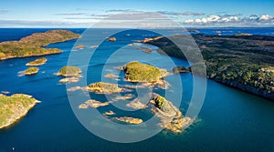 Rocky Shore on East Coast of Atlantic Ocean. Aerial Nature Background.