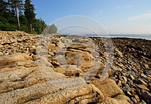 Rocky shore of Gouldsboro Bay in Maine, USA