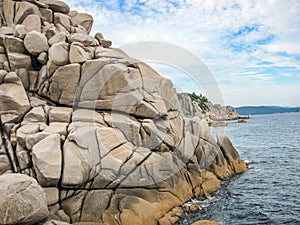 The rocky shore of the Japanese sea in the far east. Nakhodka, Russia.