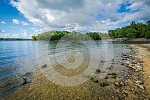 Rocky shore at Lake Wylie, at McDowell Nature Preserve, in Charlotte, North Carolina. photo