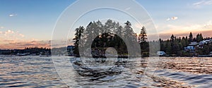 Rocky Shore and Mountain Landscape in Indian Arm, Vancouver, BC, Canada.