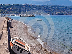The rocky shore near Aigio, Greece on the Corinthian Gulf