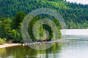 Rocky shore of the northern lake