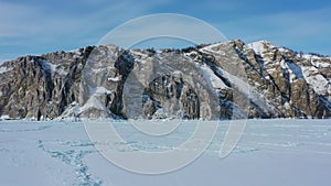 Rocky shore of Olkhon Island on Baikal