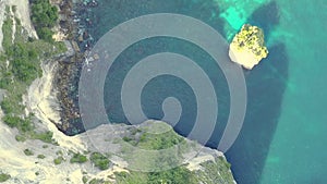 Rocky Shore of a Tropical Island. Vertical Aerial View