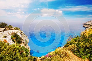 The rocky shore of Zakynthos island