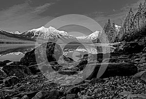 A Rocky Shoreline In Black And White