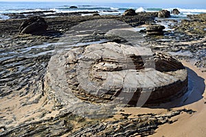 Rocky shoreline at Crystal Cove State Park, Southern California.