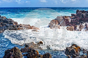Rocky Shoreline of Hawaii with Ocean Wave