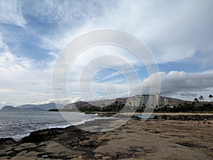 Rocky shoreline next to lagoon at Ko Olina