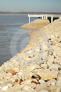 Rocky shoreline by ocean