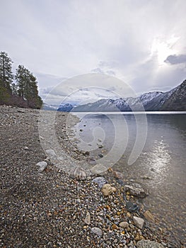 Rocky shoreline of Pend Oreille lake