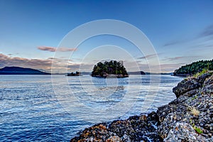 Rocky shorelines along the Gulf Islands off the shores of Vancouver Island