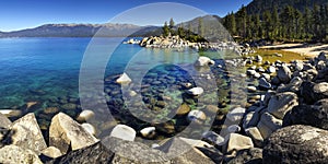 Rocky shores of Sand Harbor, Lake Tahoe, Nevada photo