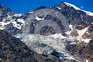 Rocky snow covered mountains and glacier near Simplon Pass, Switzerland