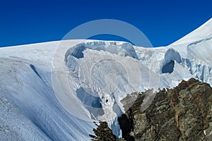 Lyskamm traverse knife edge snow ridge glacier walk and climb in the Alps