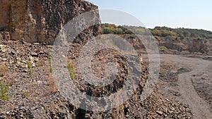 Rocky soil structure in a mining quarry.