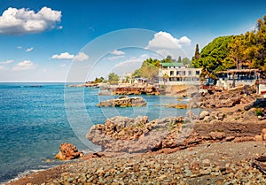 Rocky spring view of publik beach in Dhermi town