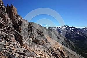Rocky steep mountainside of Cerro Catedral mountain in Nahuel Huapi National Park, Nature of Patagonia