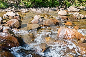 Rocky stream running water of mountain river