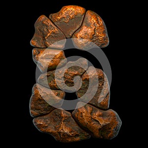 Rocky symbol ampersand. Font of stone on black background. 3d