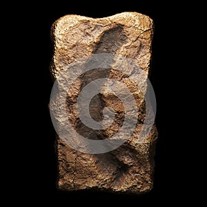 Rocky symbol left parentheses. Font of stone isolated on black background. 3d