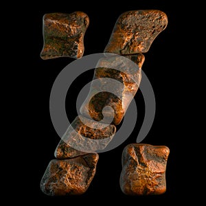 Rocky symbol percent. Font of stone on black background. 3d