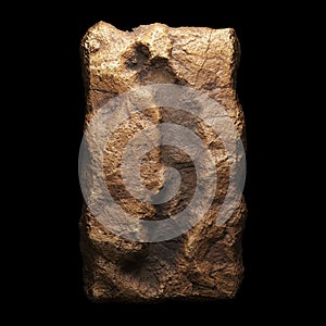 Rocky symbol right parentheses. Font of stone isolated on black background. 3d