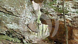 Rocky terrain and a natural tunnel at Shoal Bay campground, New Blaine, Arkansas