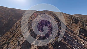 Rocky valley natural mountain ridge desert geology formation sunny environment aerial panorama view