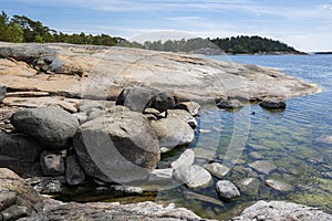 The rocky view of Porkkalanniemi, rocks, stones and Gulf of Finland, Kirkkonummi, Finland