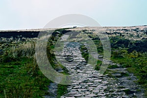 Rocky walking path on a hill to Pen y Fan peak, Brecon Beacons , Wales, UK