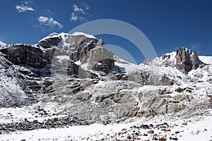 Rocky wall and a glacier, Himalayas, Nepal