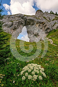 Rocky window, Ohniste, Low Tatras mountains, mountain landscape with big rock Slovak republic.