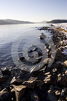 Rocky Winter Shoreline on Lake Pend Oreille Idaho