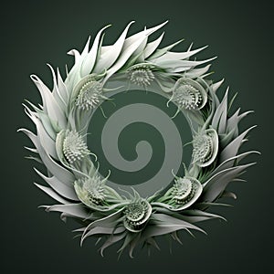 Rococo Digital Aloe Vera Wreath: Hyperrealistic Geometric Green Leaf Flower