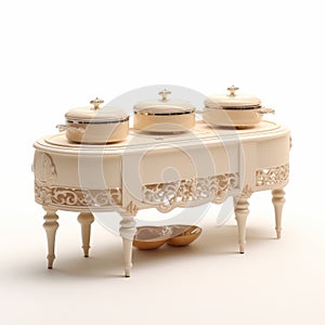 Rococo Elegance: 3d Buffet Stand Models With Beige Ottoman Culture